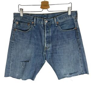 Levis 501 XX Button Fly Cut Off Jean Denim Shorts Medium Wash Sz 34 x 8" VTG Y2K
